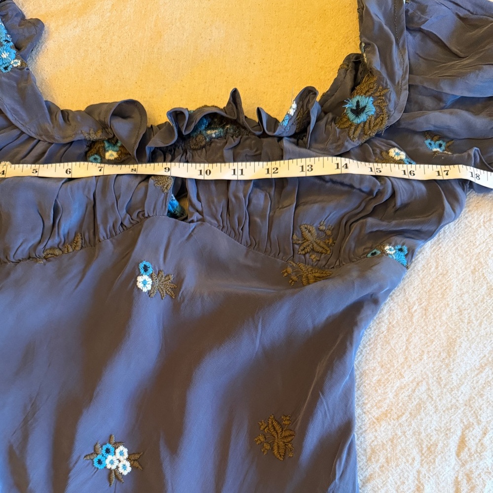 New Free People Bali Santa Cruz Ruffle Blue Floral Embroidered Maxi Dress M - Picture 12 of 16